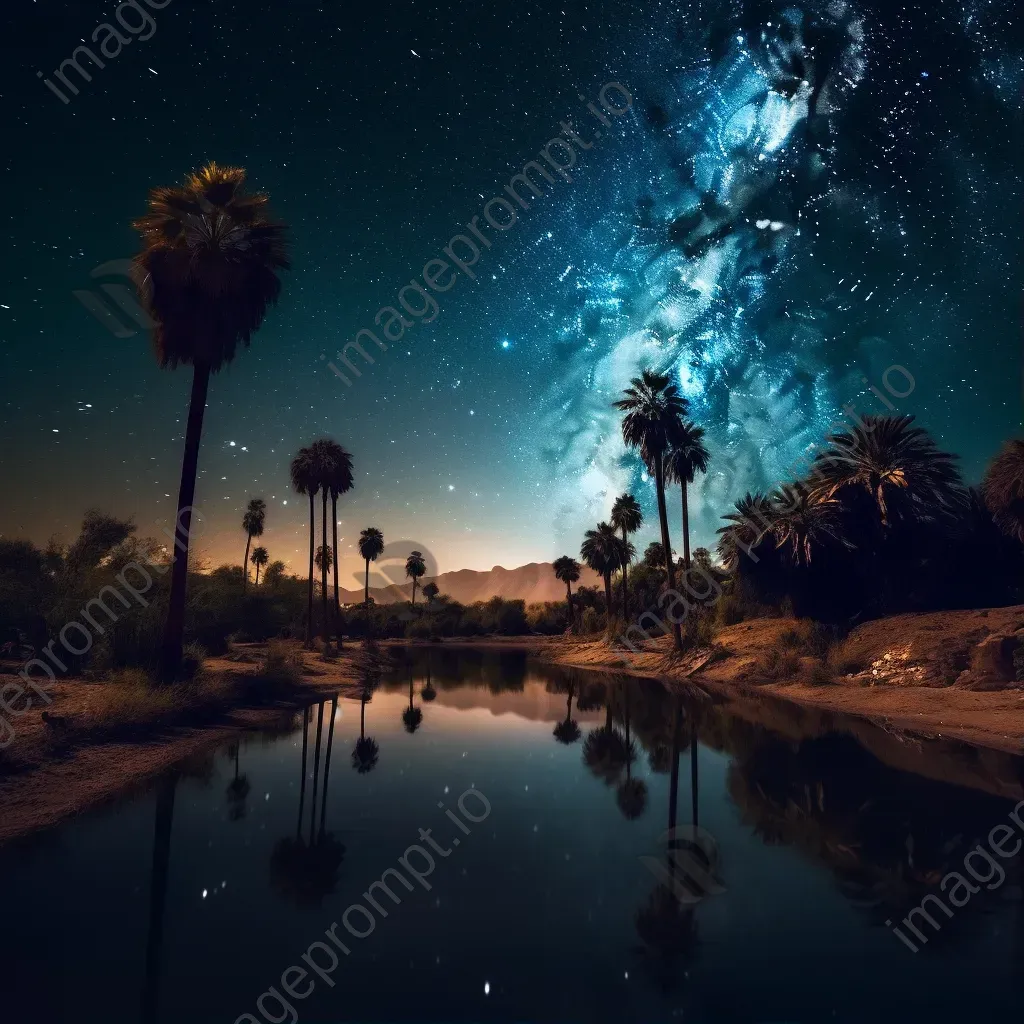 Sagittarius constellation above desert oasis at night - Image 1