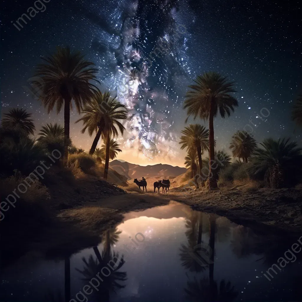 Sagittarius constellation above desert oasis at night - Image 2