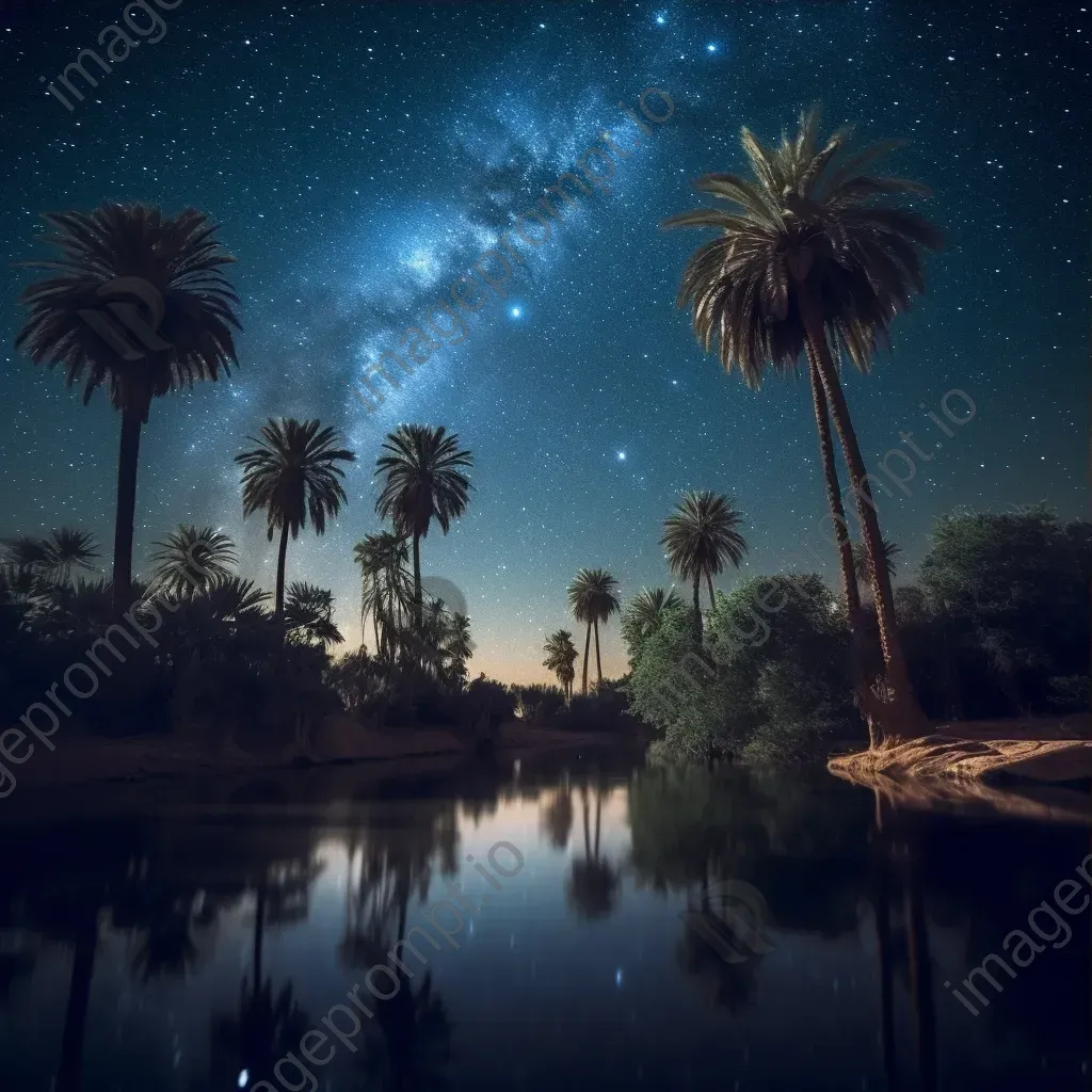 Sagittarius constellation above desert oasis at night - Image 3