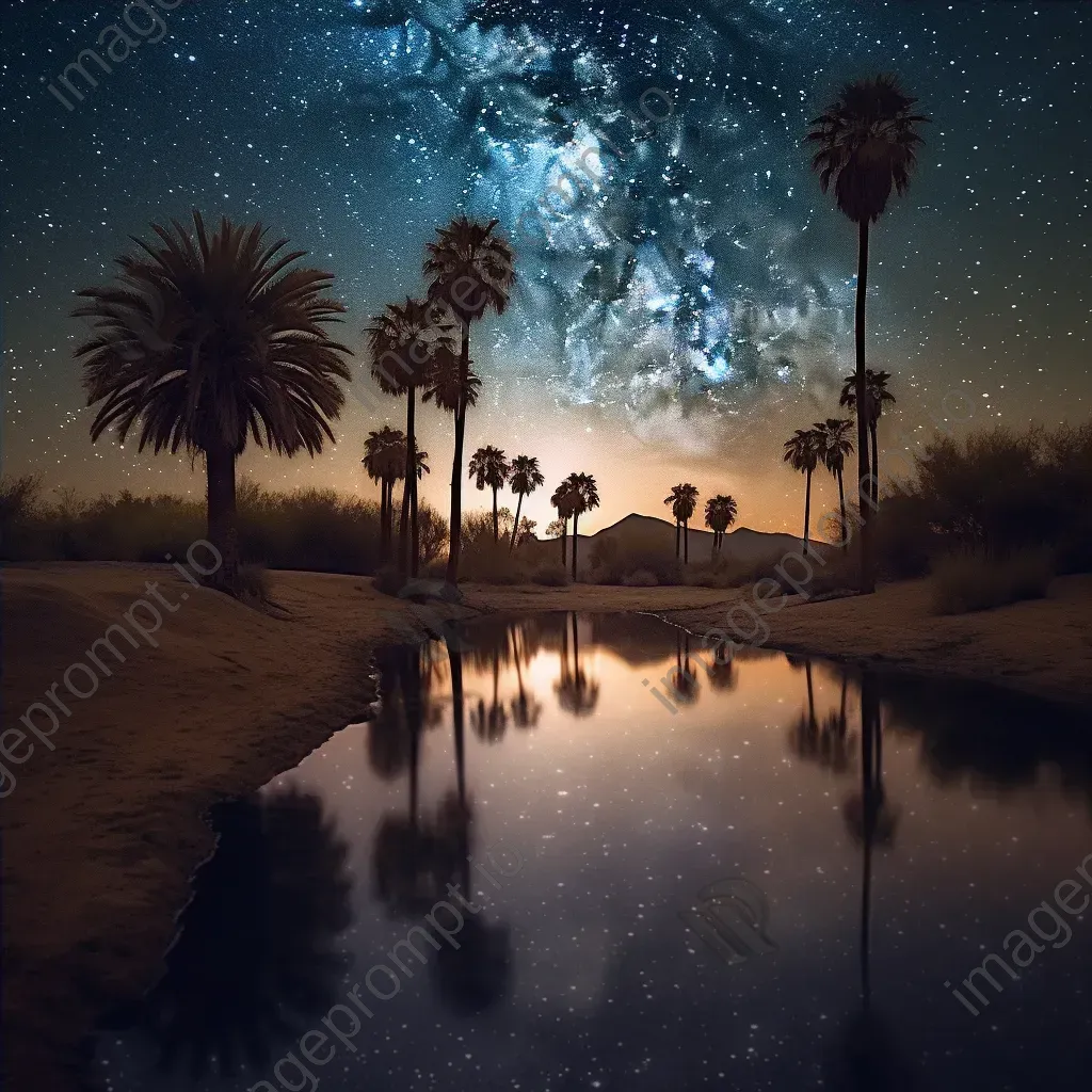 Sagittarius constellation above desert oasis at night - Image 4