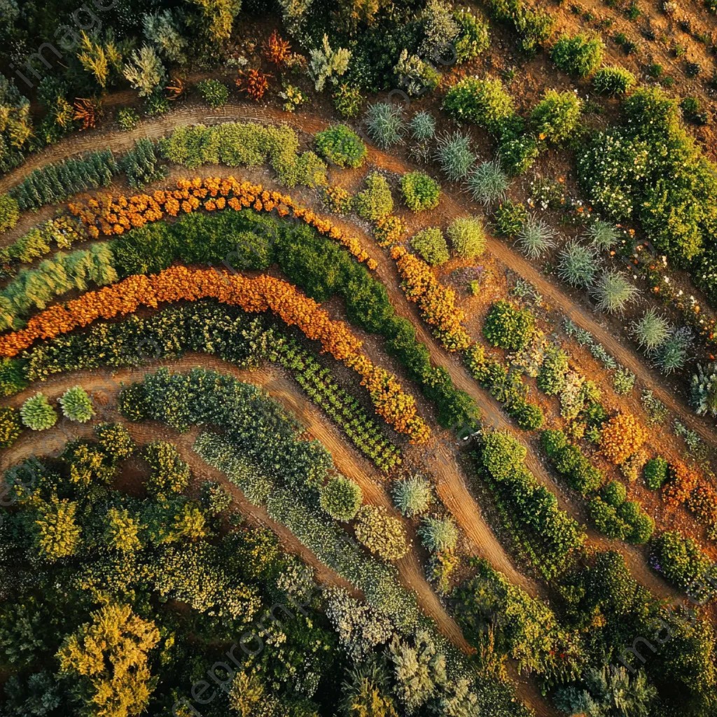 Aerial view of traditional herb garden with colorful plants - Image 1