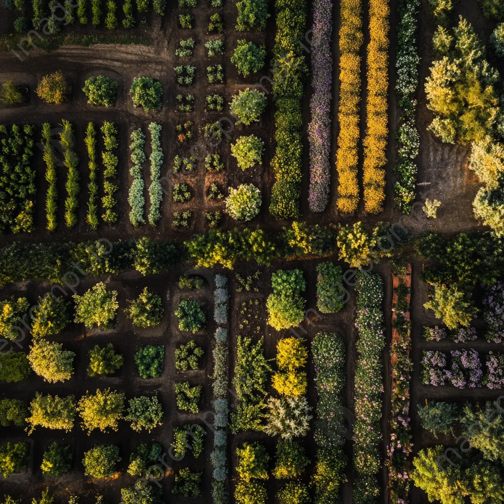 Aerial view of traditional herb garden with colorful plants - Image 3