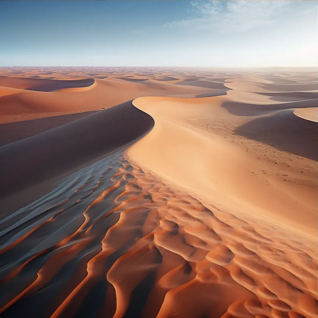 Vast desert with undulating sand dunes resembling ocean waves - Image 3