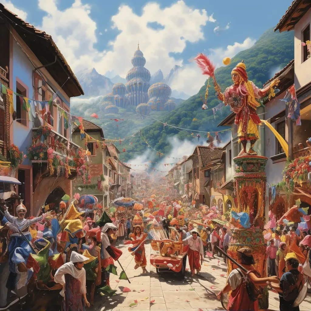 Image of a Brazilian Carnival parade taking place on the streets of a Swiss mountain village - Image 1