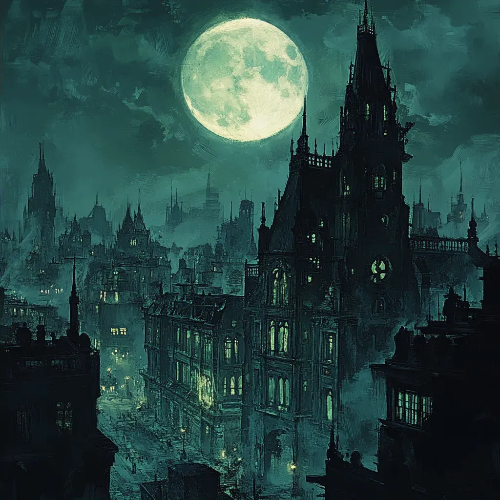 Graphic novel-style Gothic city bathed in full moonlight - Image 2