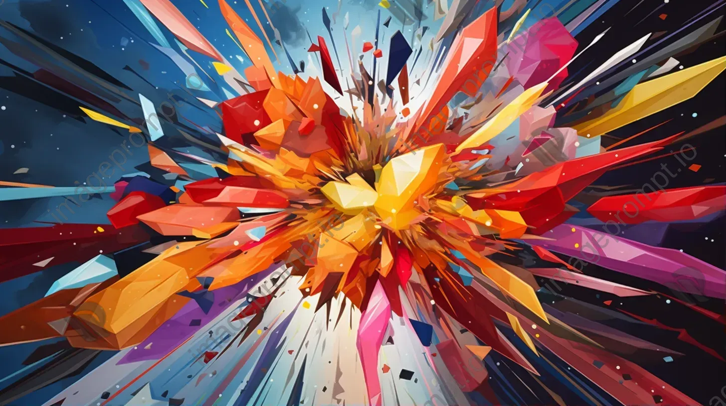 Low poly version of the Big Bang with explosive, abstract expressionist colors and sharp geometries - Image 1