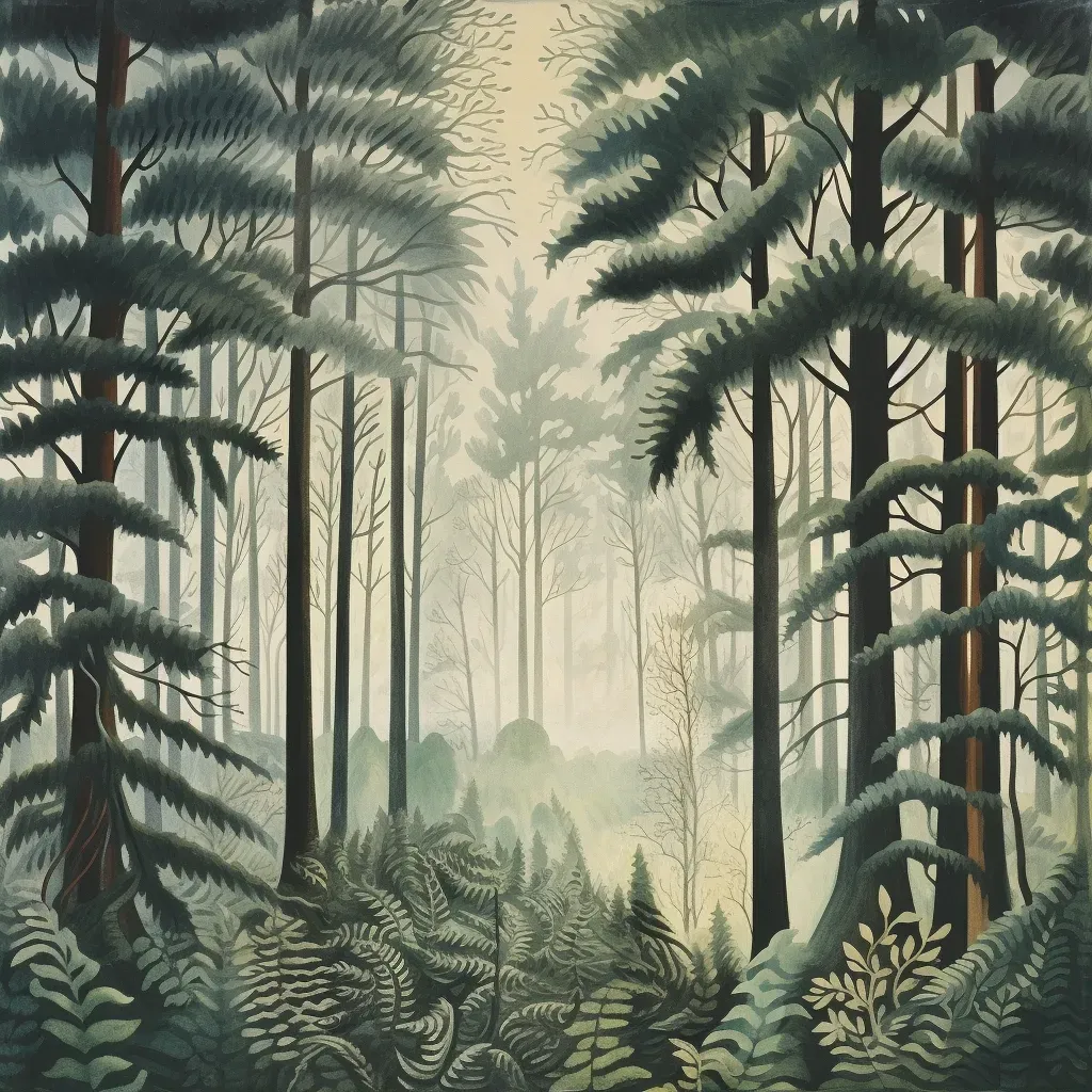 Foggy Forest with Tall Trees