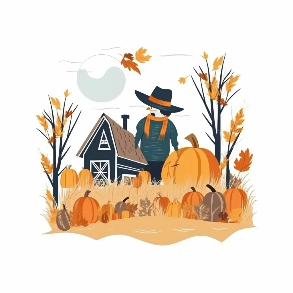 Autumn harvest festival logo with pumpkin patch, cozy cabin, falling leaves - Image 2