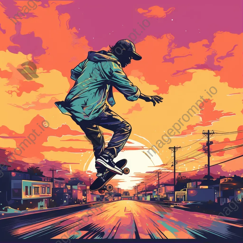 Skateboarder performing a trick in pastel Pop Art style - Image 1