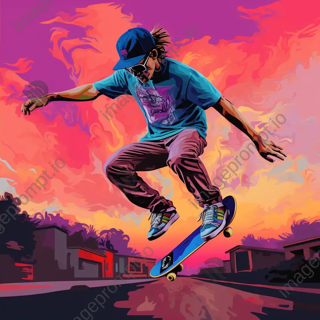 Skateboarder performing a trick in pastel Pop Art style - Image 2