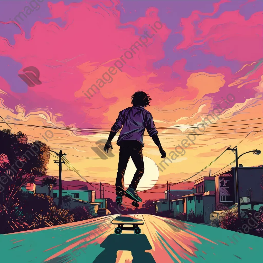 Skateboarder performing a trick in pastel Pop Art style - Image 3