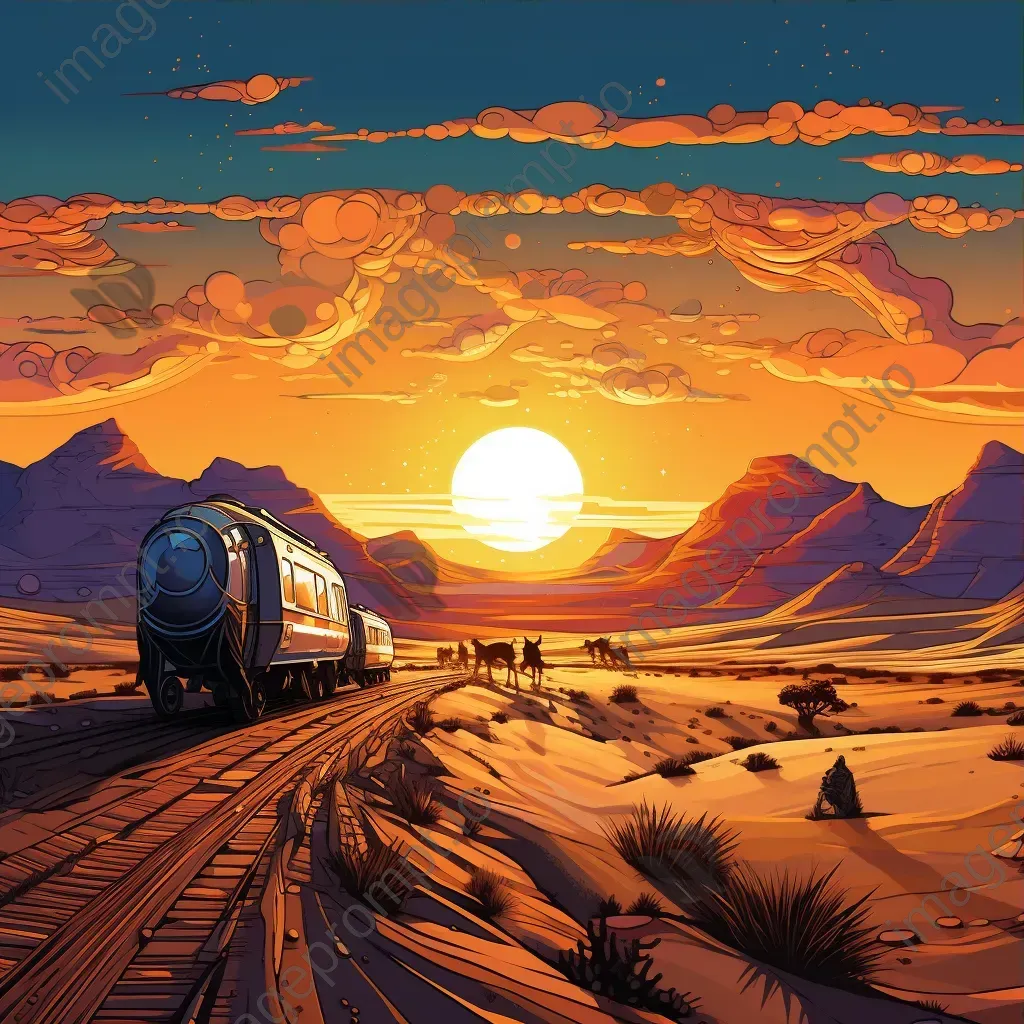 Digitally painted depiction of the Silk Road at sunset with desert caravans - Image 3