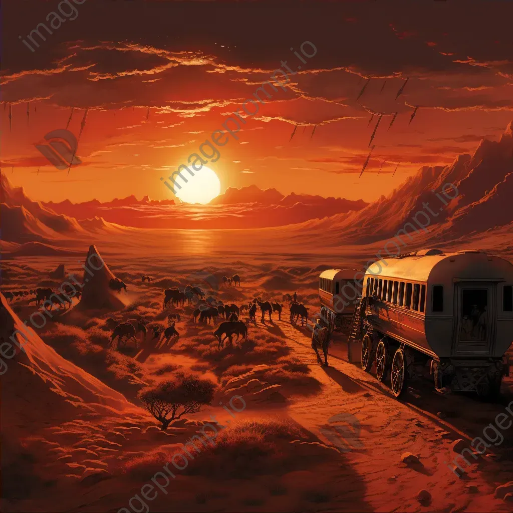 Digitally painted depiction of the Silk Road at sunset with desert caravans - Image 4