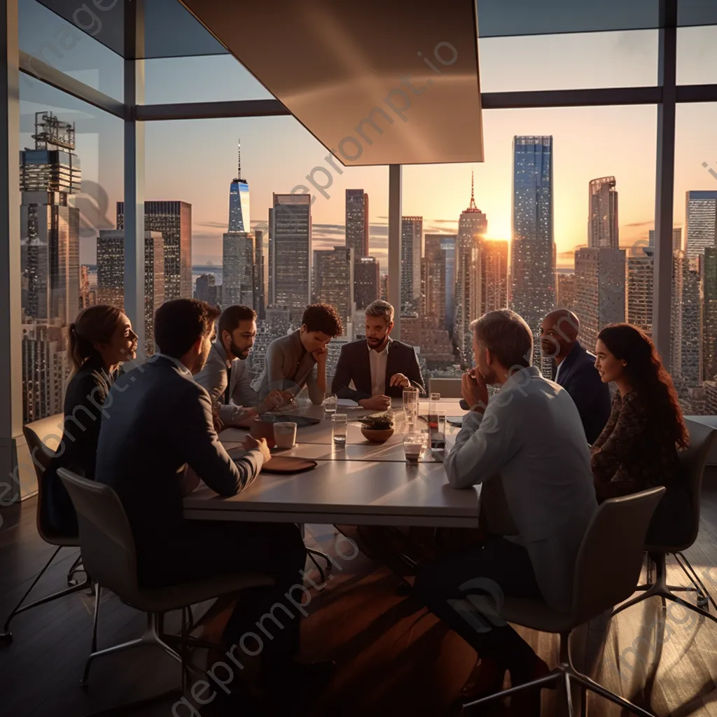 Diverse leaders brainstorming in a conference room with a city view - Image 2