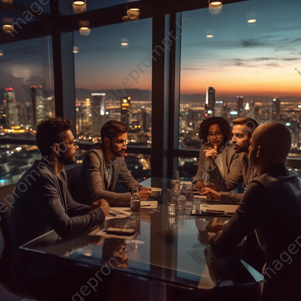 Diverse leaders brainstorming in a conference room with a city view - Image 4