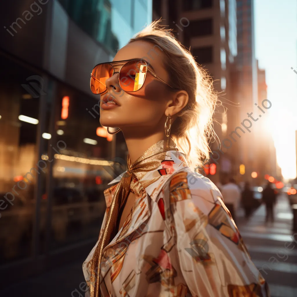 Fashion model showcasing AR glasses in urban street setting - Image 2