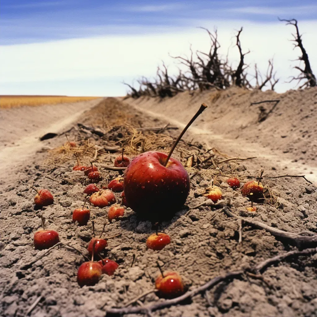 Illustration of a ripe fruit falling and decomposing into the earth - Image 2