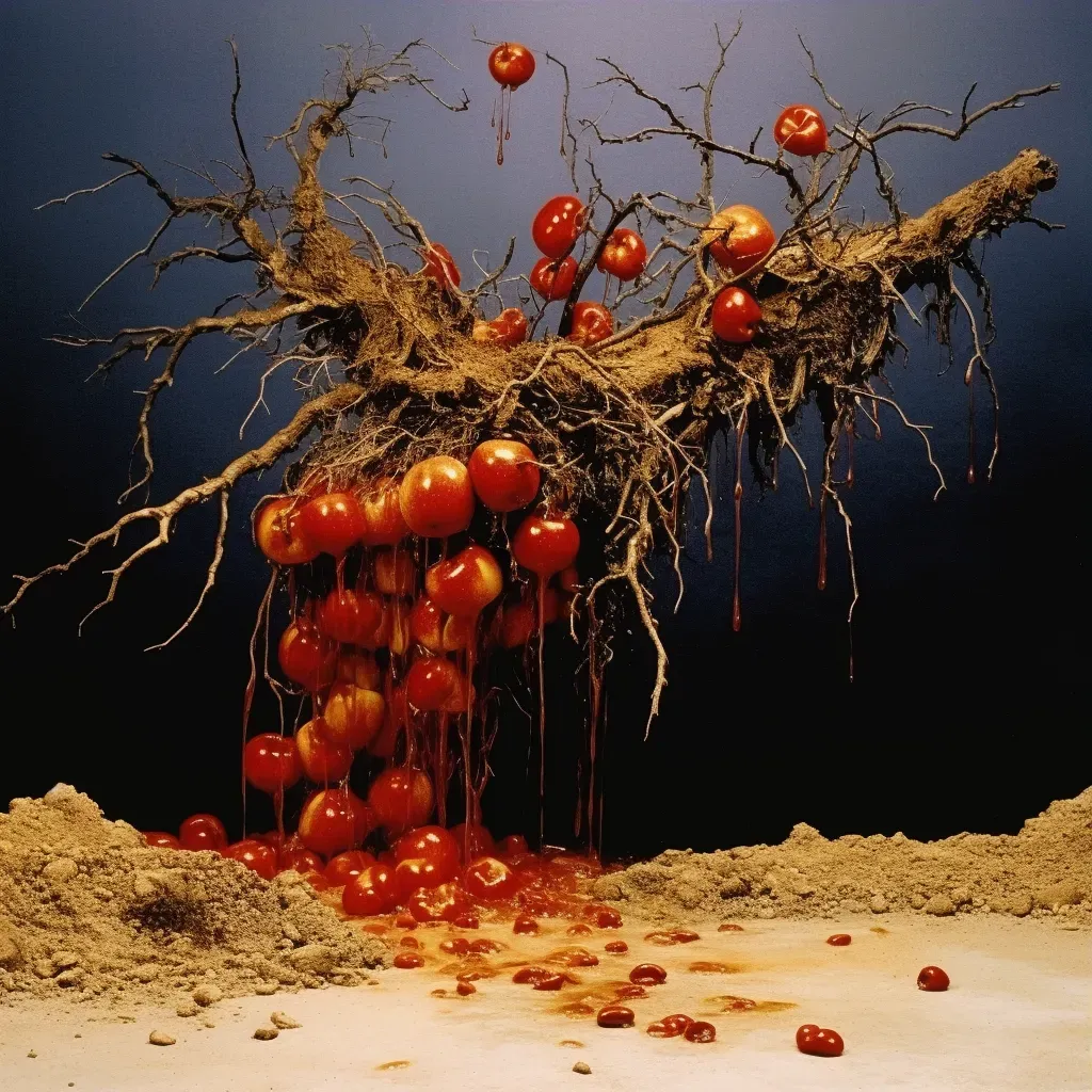 Illustration of a ripe fruit falling and decomposing into the earth - Image 3