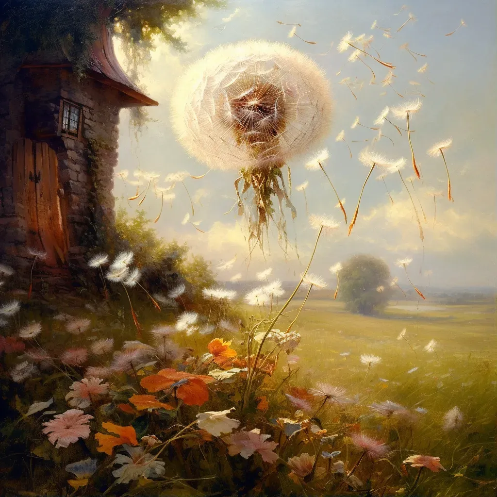 Image of a dandelion losing its seeds in a vibrant field - Image 1