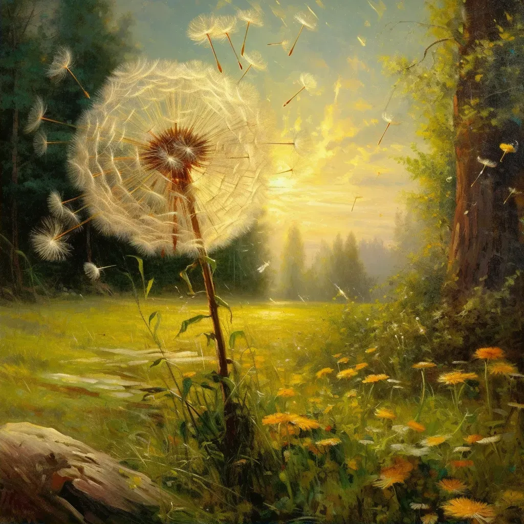 Image of a dandelion losing its seeds in a vibrant field - Image 2