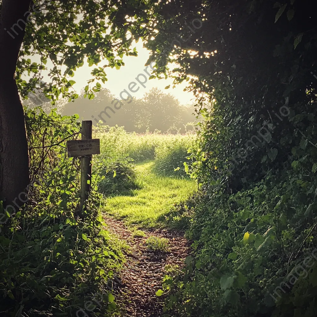 Hedgerow scene with foraging guidelines sign - Image 1