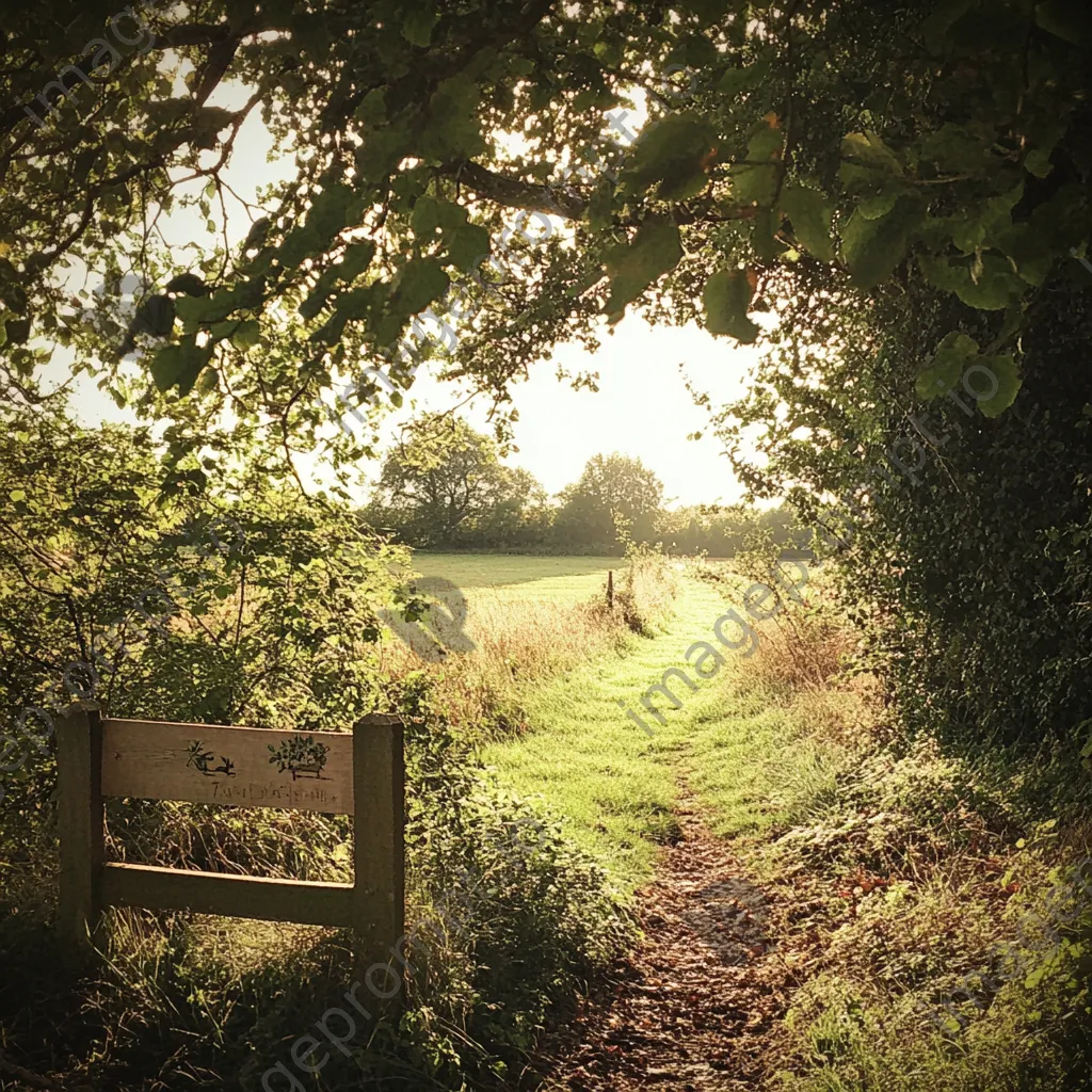 Hedgerow scene with foraging guidelines sign - Image 2