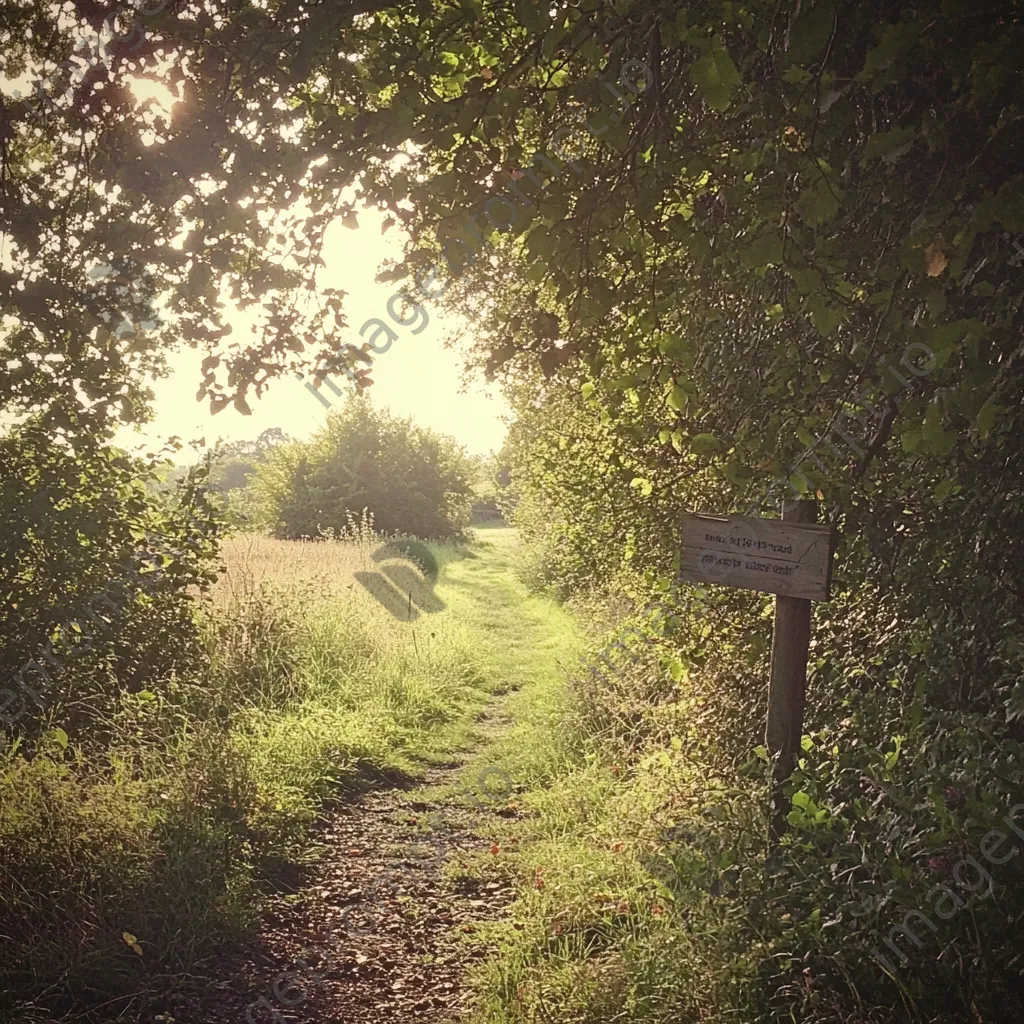 Hedgerow scene with foraging guidelines sign - Image 3