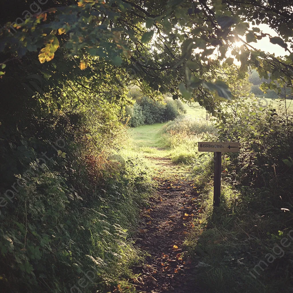 Hedgerow scene with foraging guidelines sign - Image 4