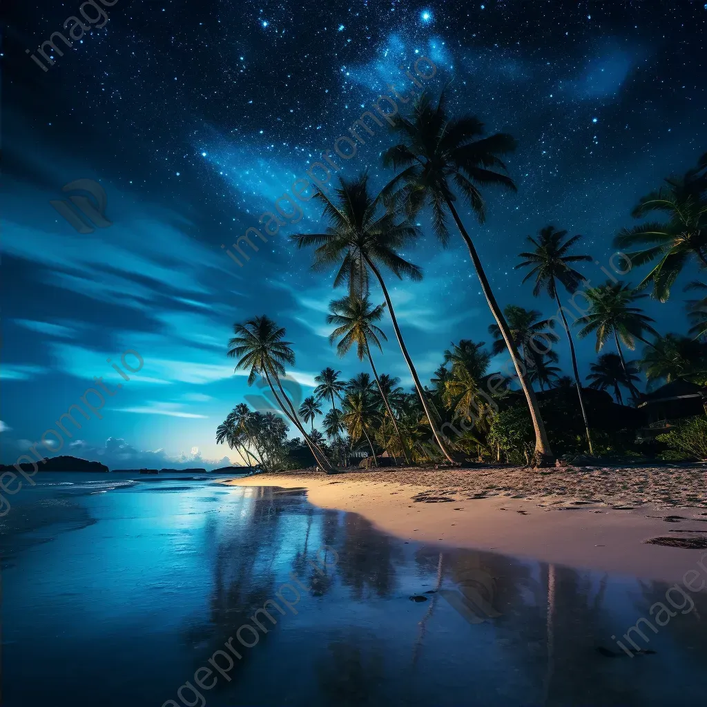 Milky Way galaxy over serene beach with palm trees - Image 2