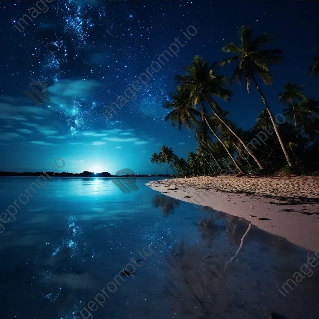 Milky Way galaxy over serene beach with palm trees - Image 3