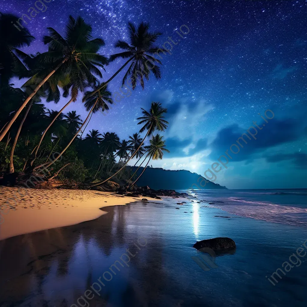 Milky Way galaxy over serene beach with palm trees - Image 4