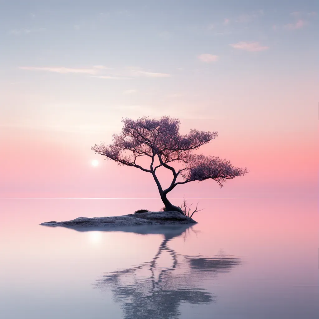 Image showing the silhouette of a solitary tree against a pastel dawn sky - Image 3