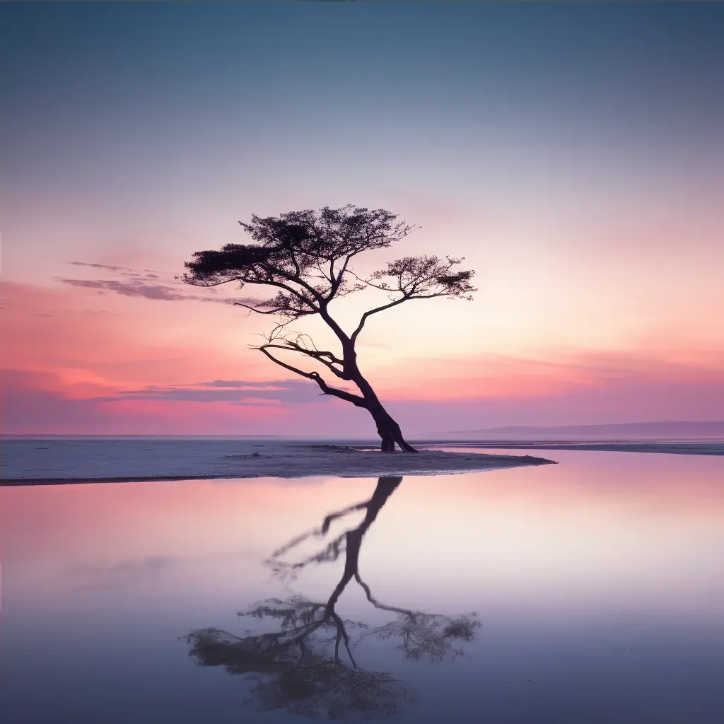 Image showing the silhouette of a solitary tree against a pastel dawn sky - Image 4