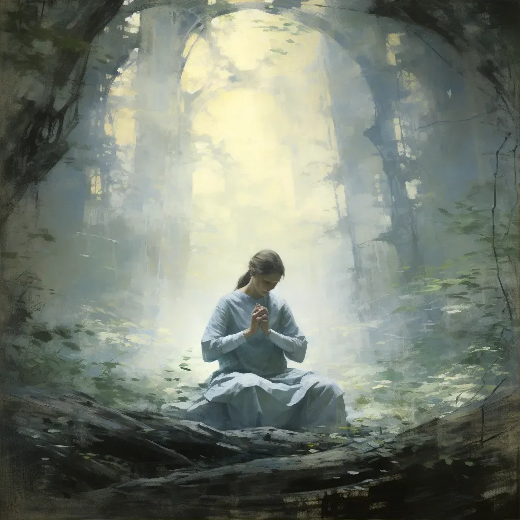 Figure meditating in tranquil forest setting - Image 1