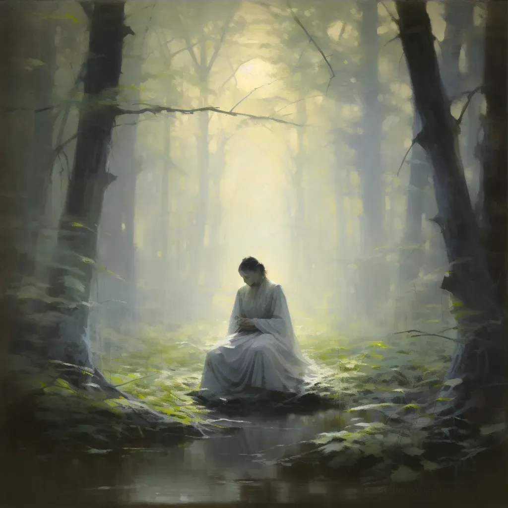 Figure meditating in tranquil forest setting - Image 3