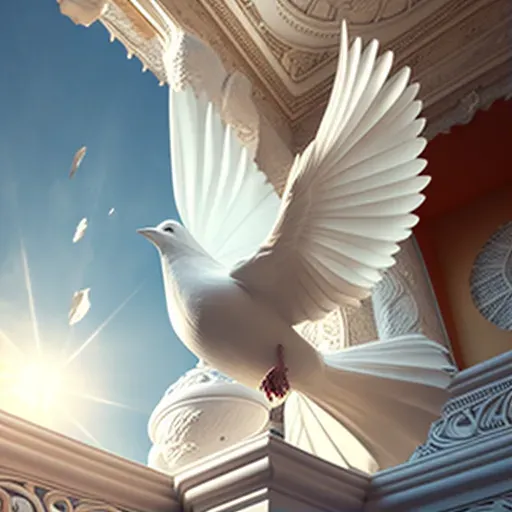 White dove soaring towards sun of peace - Image 1