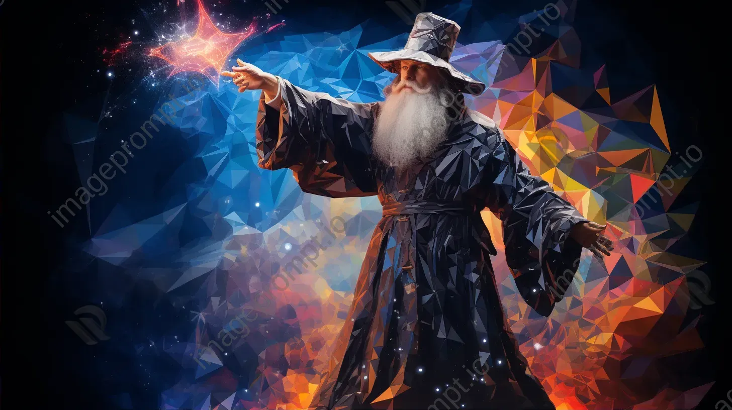 Wizard casting a multi-hued spell in low poly form - Image 2