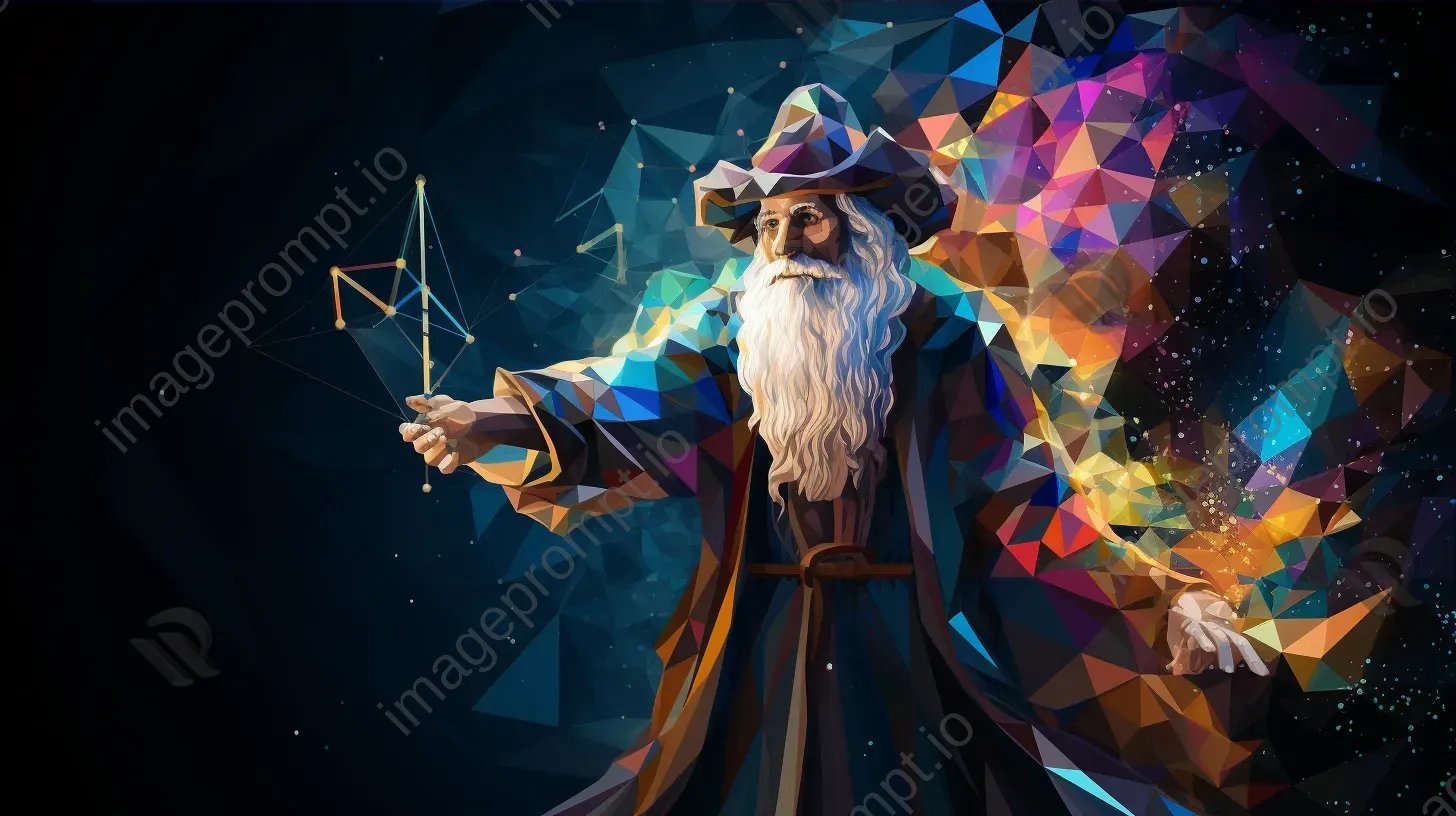 Wizard casting a multi-hued spell in low poly form - Image 3