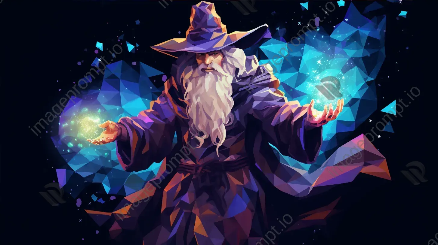 Wizard casting a multi-hued spell in low poly form - Image 4