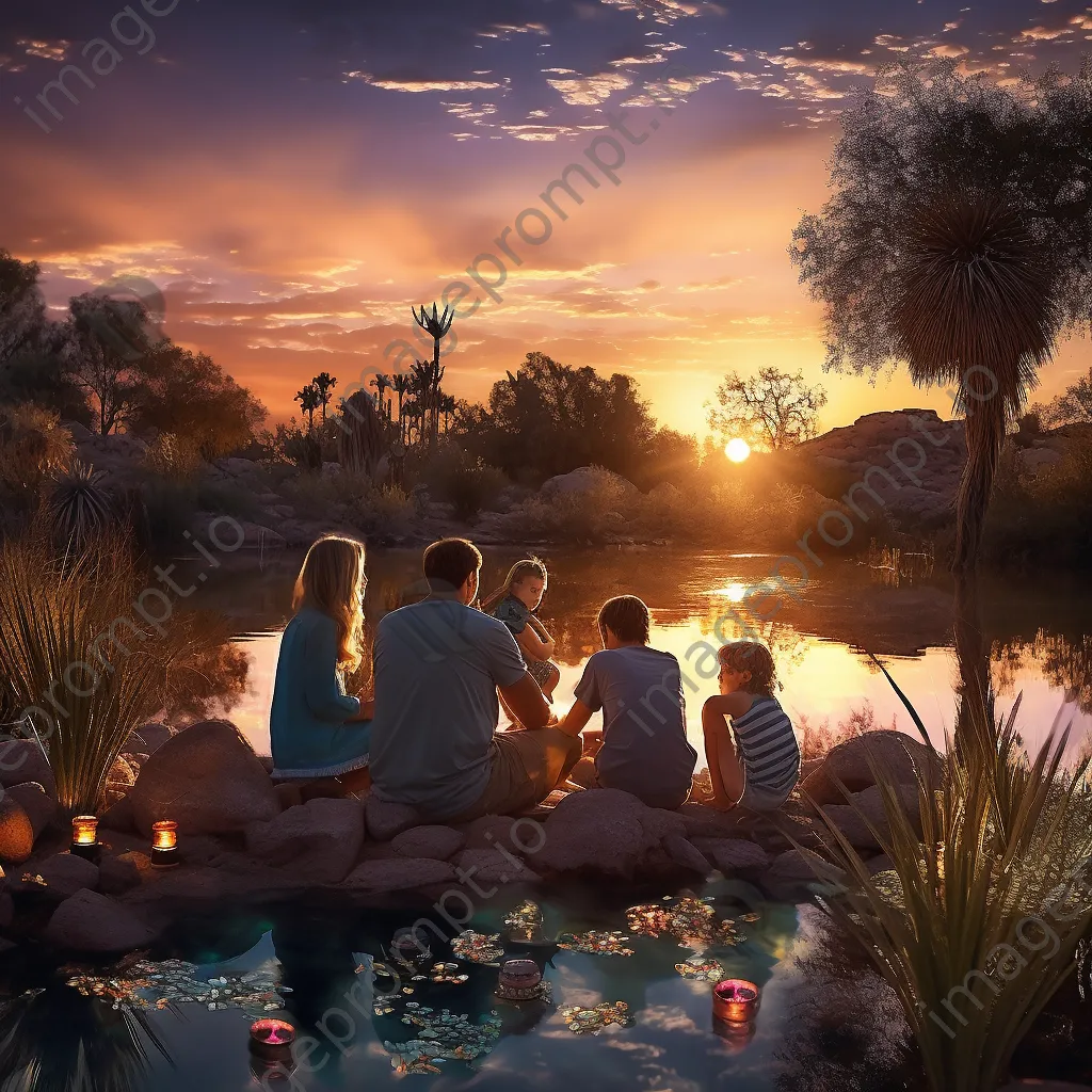 Family enjoying a picnic at a desert oasis - Image 3