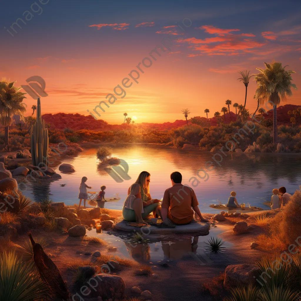 Family enjoying a picnic at a desert oasis - Image 4