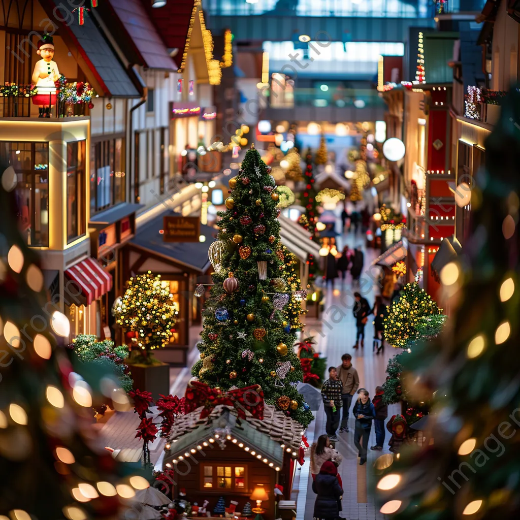 Indoor shopping mall with festive holiday decorations and shoppers. - Image 3