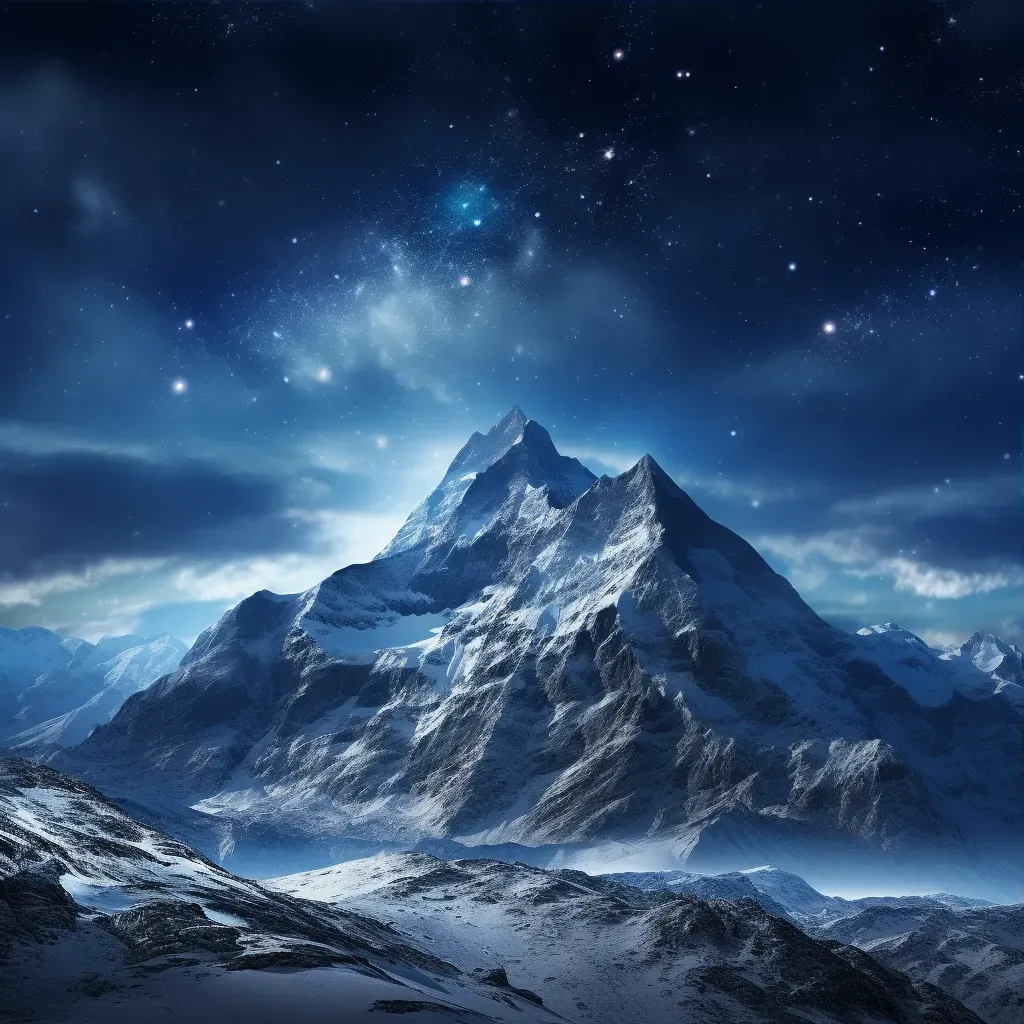 Snow-covered mountain range under a starry night sky - Image 3