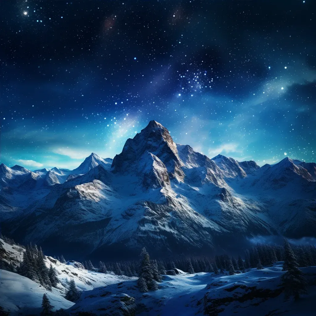 Snow-covered mountain range under a starry night sky - Image 4