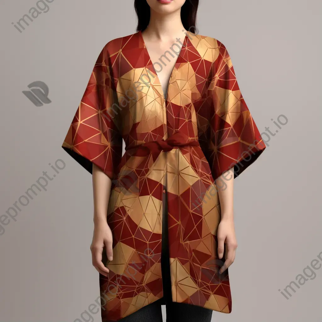 Vibrant low poly Kimono adorned with geometric floral motifs - Image 1