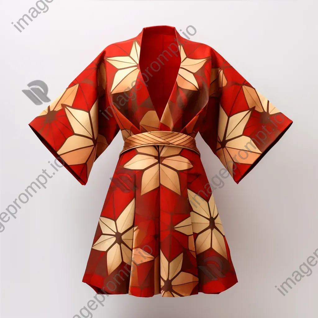 Vibrant low poly Kimono adorned with geometric floral motifs - Image 4