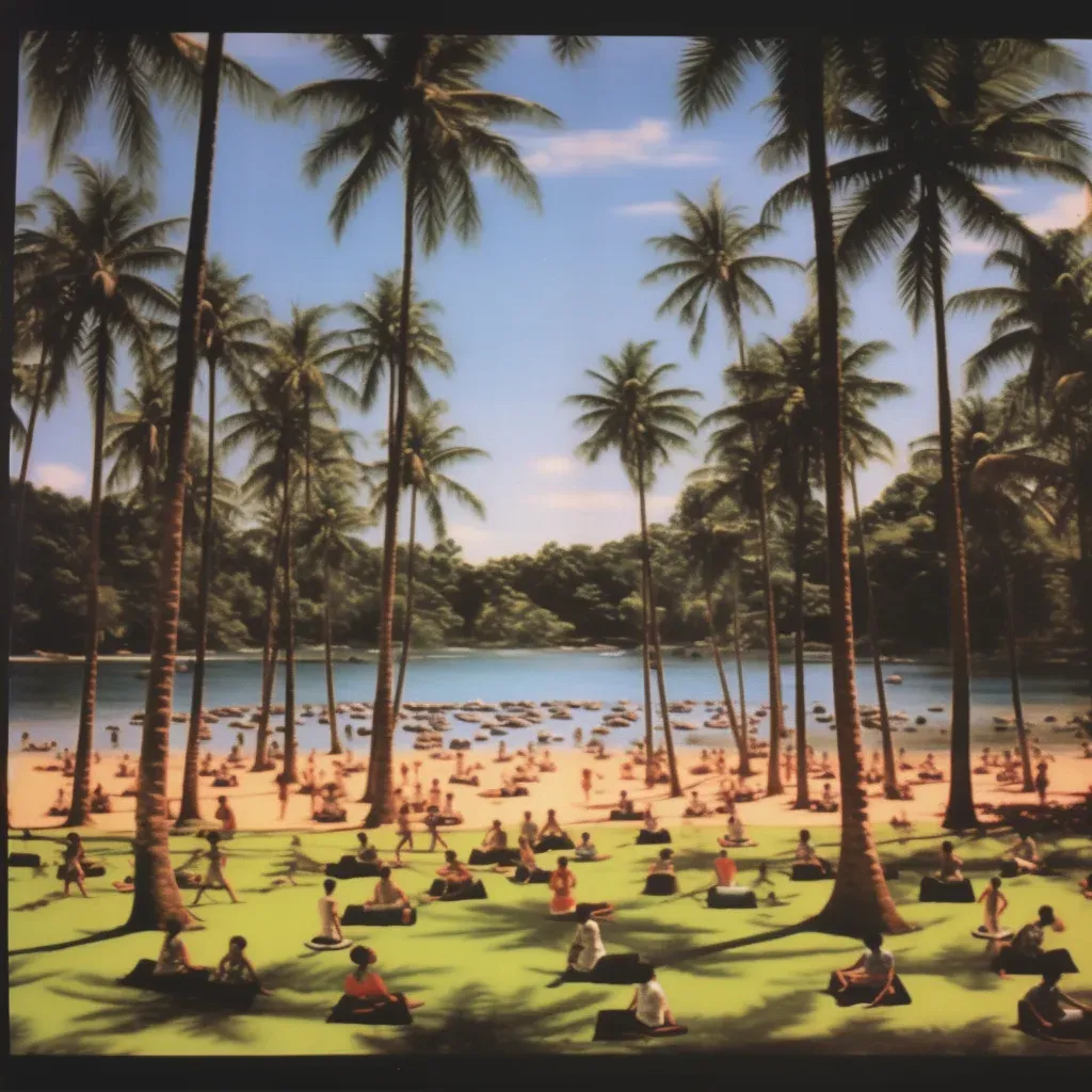 Yoga practitioners on beach with palm trees - Image 2