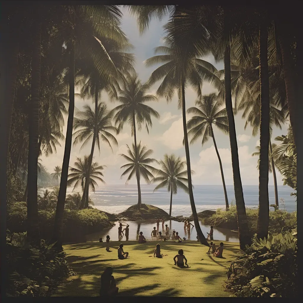 Yoga practitioners on beach with palm trees - Image 4