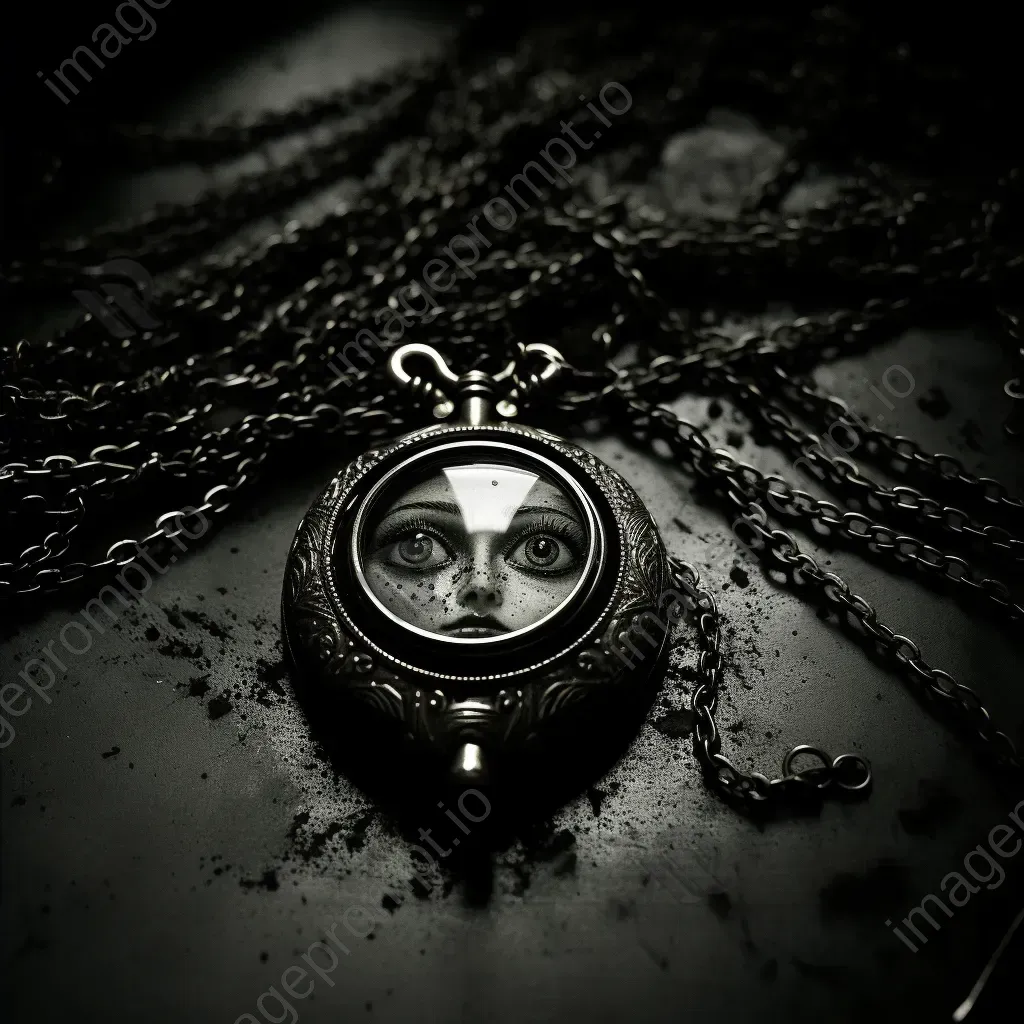 Surrealism of secrets trapped in an old locket with eerie aura, noir influenced - Image 4