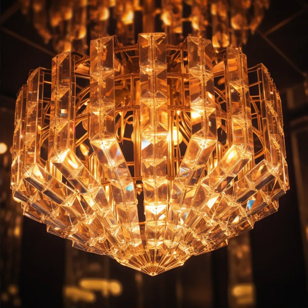 Crystal chandelier with geometric shapes reflecting ambient light - Image 2